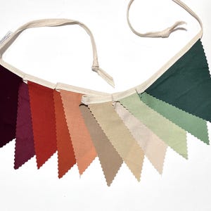 Boho colors pennant banner, orange green tan burgundy, fabric triangle bunting garland, 11 flags, standard or mini size