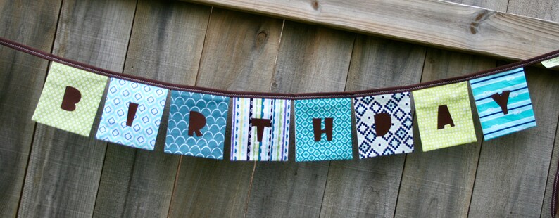 HAPPY BIRTHDAY Banner Reusable Fabric Banner  RETRO in Aqua image 4
