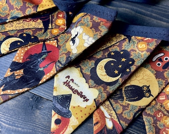 fanion d'Halloween vintage, banderole en tissu faite main, décoration d'automne de ferme, guirlande de cheminée automne, décoration d'antan, orange, marron