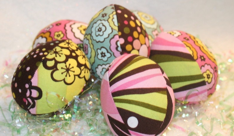 Handmade Fabric Easter Eggs, Easter Decoration, Stuffed Cloth Easter Eggs, Chocolate Lollipop, Children's Basket Filler, 6 eggs total image 2