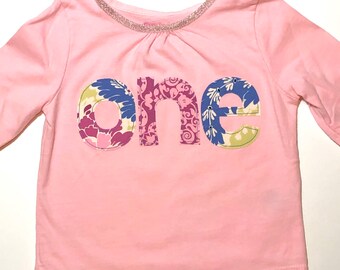 Girls ONE Shirt, 1st Birthday Shirt, Spring 1st Birthday Shirt, Pink Floral ONE shirt for girls, pink blue green - 18 mo long sleeve