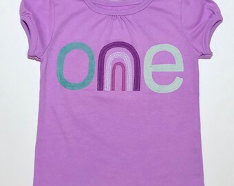 Boho Rainbow Shirt, Girls 1st Birthday, Girls ONE Shirt, Bohemian Rainbow, Pale Purple, Plum, Lilac, Teal, Mint, 18 month Short Sleeve