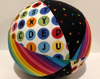 Rainbow Cloth Ball, Hand Eye Coordination, Fabric Ball, Handmade Kids Toy, Large Cloth Ball, Jingle Bell, hearts, ABC letters, girl gift