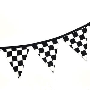 Racing Check Pennant Bunting, Race Car Decor, Black White Check, Boys ...