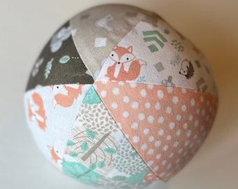 Woodland Animals Cloth Ball, Fabric Jingle Bell Ball, Handmade Kids Toy, Indoor Toy, Unisex Baby Gift, Fox Bear Squirrel Mushroom Trees