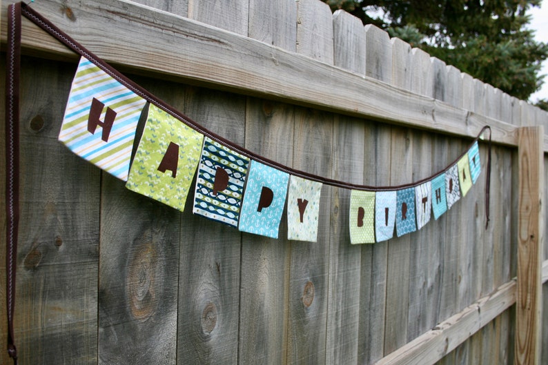 HAPPY BIRTHDAY Banner Reusable Fabric Banner  RETRO in Aqua image 5