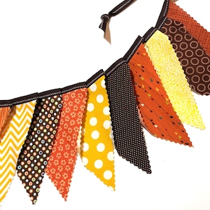Thanksgiving Pennant Bunting, Autumn Banner, Handmade Triangle Garland, Birthday Decor, Fall Decoration, Orange, Yellow, Brown, Sewn Flags