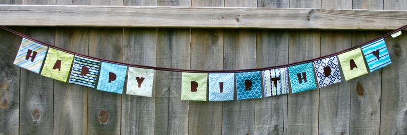 HAPPY BIRTHDAY Banner Reusable Fabric Banner  RETRO in Aqua image 9