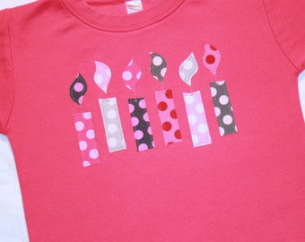 Mädchen-Kerzen-Geburtstagsshirt, 6. Geburtstagsshirt, rosa-graues Geburtstagsshirt, rosa und graue Polkadots, kurzärmeliges Dunkelrosa – jede Größe