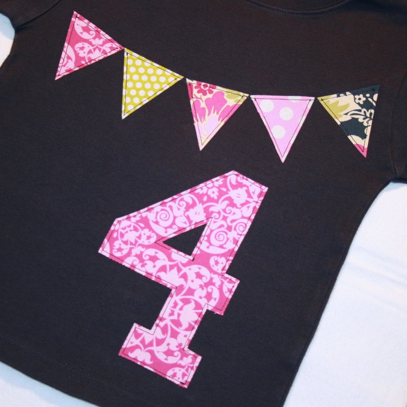 Girls 4th Birthday Shirt Bunting Shirt Girls Birthday Number image 0