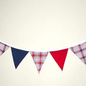 Red White Blue Plaid Bunting, Fabric Banner, 4th of July Decoration ...