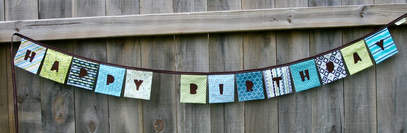 HAPPY BIRTHDAY Banner Reusable Fabric Banner  RETRO in Aqua image 2