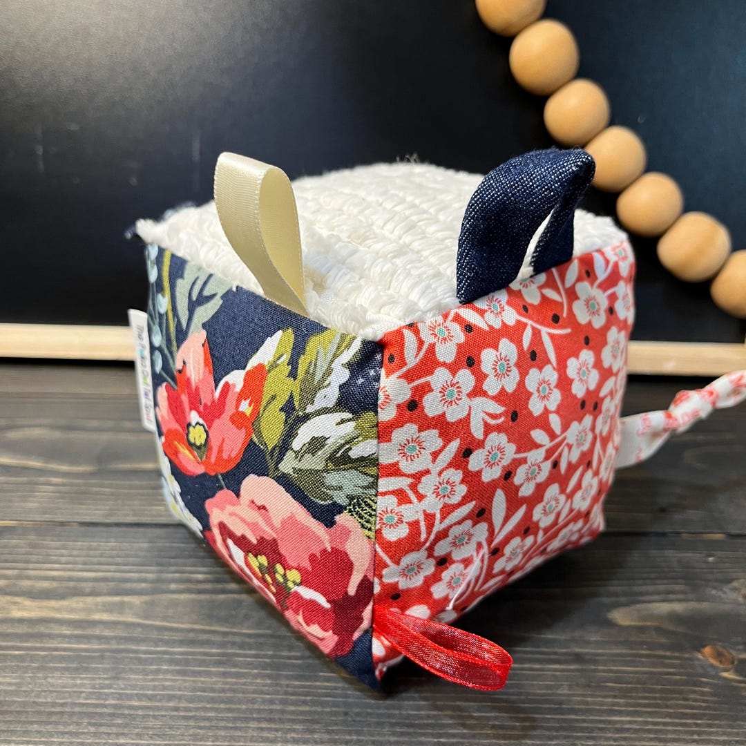 Farmhouse Floral Sensory Block, Ribbon Activity Cube, Country Baby Girl ...