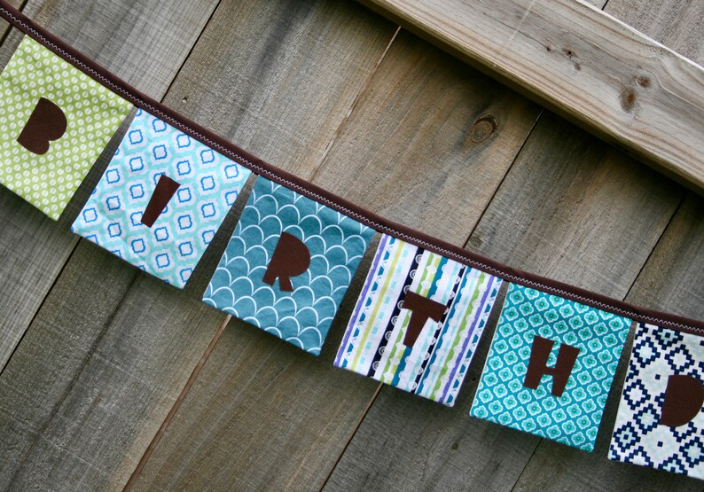 HAPPY BIRTHDAY Banner Reusable Fabric Banner  RETRO in Aqua image 8