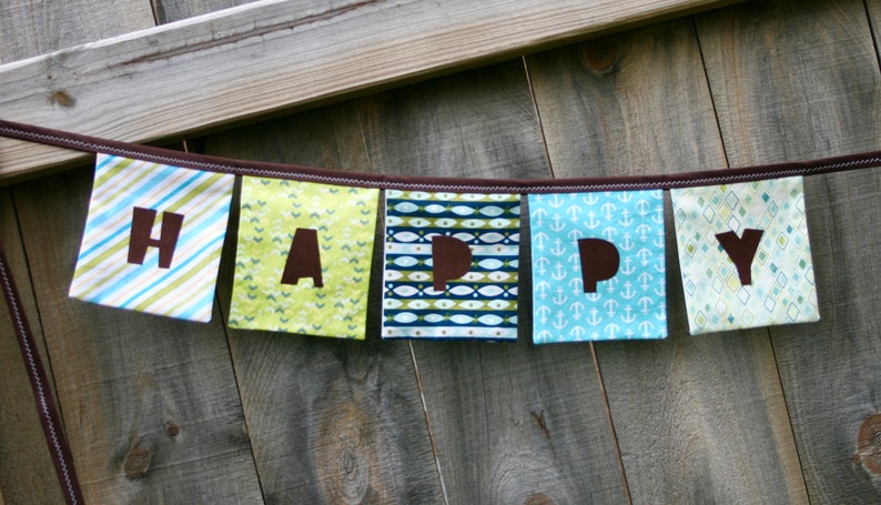 HAPPY BIRTHDAY Banner Reusable Fabric Banner  RETRO in Aqua image 3