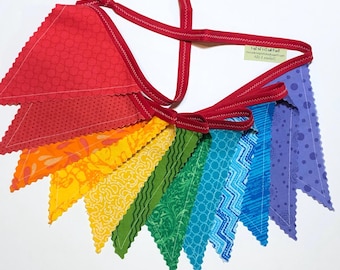 Rainbow Fabric Banner, Handmade Pennant Bunting, Playroom or Classroom Decor, Birthday Decoration, St Patricks Day, LGBTQ, 12 triangle flags