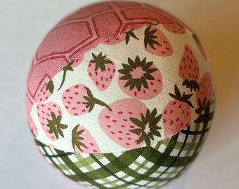 Strawberries Fabric Jingle Ball, Girls Cloth Ball, Handmade Kids Toy, Stuffed Cloth Ball, Jingle Bell Ball, Indoor Toy, Girls Birthday Gift