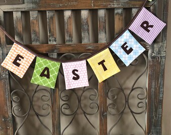 HAPPY EASTER Reusable Fabric Banner, Easter Decor, Happy Easter Sign, Pastel Pink Green Yellow Blue Orange