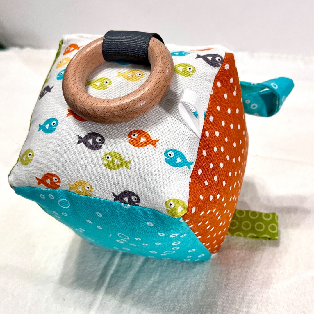 Fish Themed Activity Block Toy, Handmade Sensory Cube, Unisex Baby ...