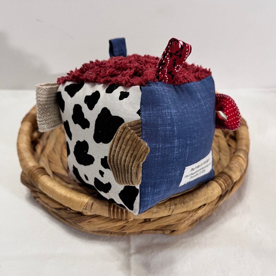 Red Cow Block Cow Print Sensory Block, Baby Toy, Farm Activity Cube, Gender Neutral ...