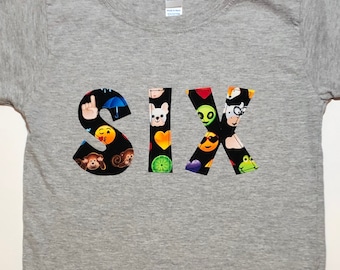 Emoji Birthday Shirt, Boys 6th Birthday Shirt, Girls Emoji Birthday Shirt, SIX Birthday Shirt - short sleeve, any size and number