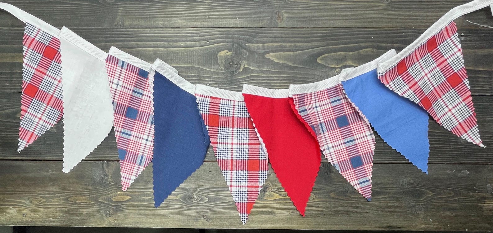 Red White Blue Plaid Bunting, Fabric Banner, 4th of July Decoration ...