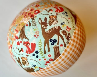 Forest Friends Cloth Ball, Fabric Jingle Bell Ball, Handmade Kids Toy, Indoor Toy, Baby Girl Gift, Fox Deer Squirrel Owl Mushroom Trees