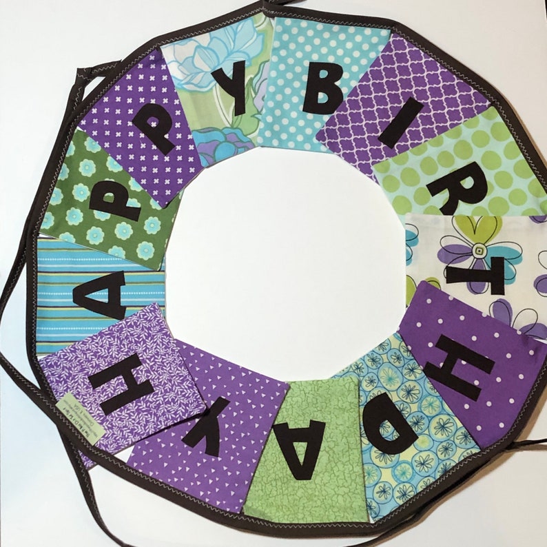 Girls HAPPY BIRTHDAY Reusable Fabric Banner  Purples Greens image 3