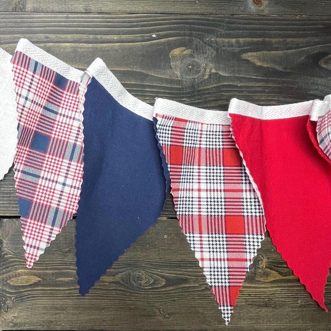 Red White Blue Plaid Bunting, Fabric Banner, 4th of July Decoration ...