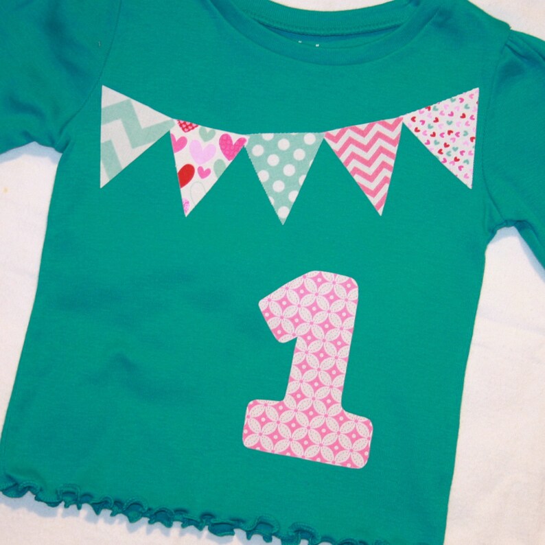 Girls First Birthday Shirt  Pennant Bunting Birthday Shirt image 0