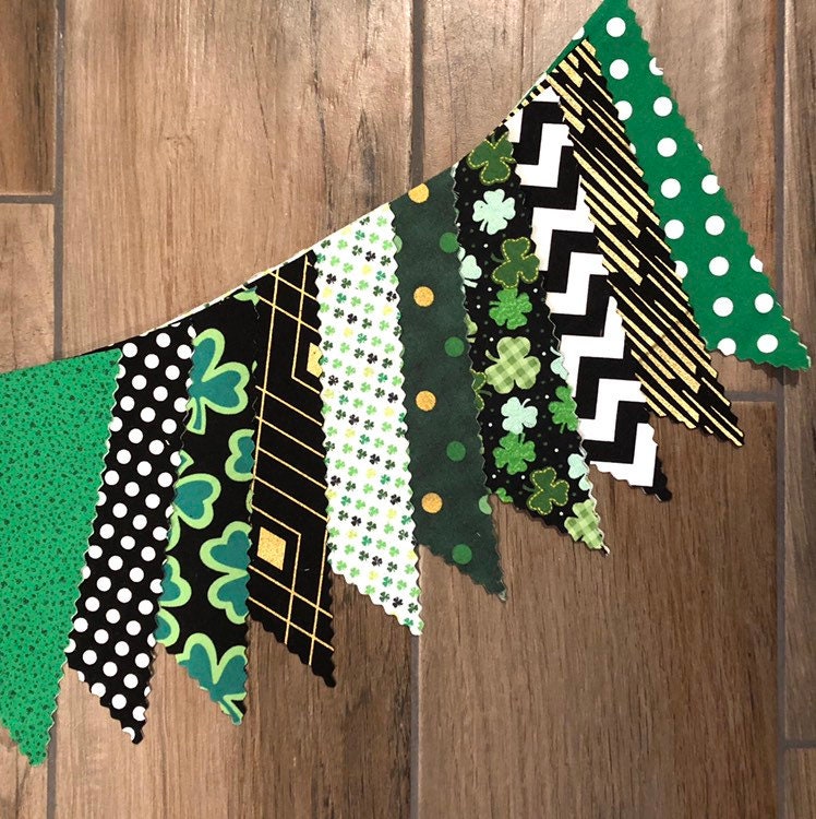 St. Patrick's Day Fabric Bunting Garland - Green, White & Orange Scalloped, 18 Inches Long - View #9
