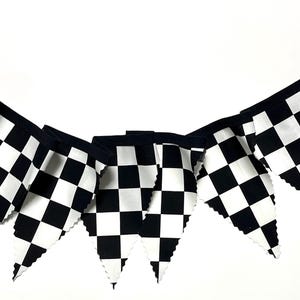 Racing Check Pennant Bunting, Race Car Decor, Black White Check, Boys ...