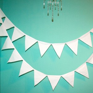 Solid White Pennant Bunting, Rustic Wedding Decor, Engagement Party, Nursery Decoration, Fabric Banner, Triangle Garland, White or Cream