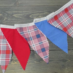 Red White Blue Plaid Bunting, Fabric Banner, 4th of July Decoration ...