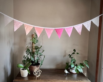 Pale pinks pennant banner, handmade fabric bunting, birthday decor, girls bedroom or nursery, 10 solid flags, standard or mini available