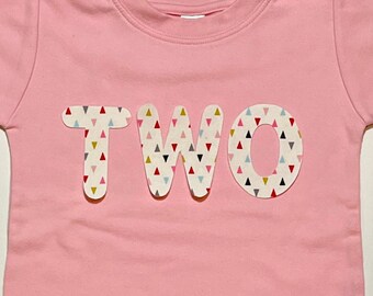 Girls Confetti Birthday Shirt, Girls Number TWO Birthday Shirt, Bright Rainbow Confetti, short sleeve pink, Any Size and Number