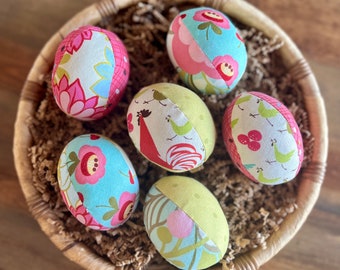Country Farmhouse Eggs, Stuffed Fabric Easter Egg Decoration, Rooster and Chickens, Sewn Cloth Eggs, Spring Decor,  Easter Gift, 6 total