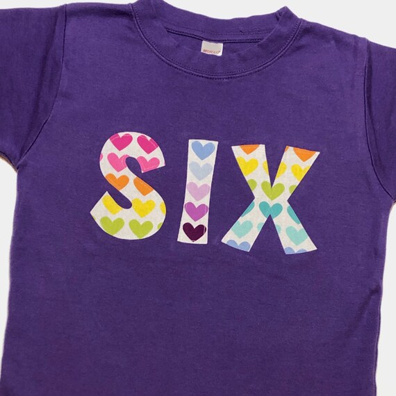 Size 6 short sleeve Rainbow Hearts Birthday 6th Birthday Shirt Girls Rainbow Birthday Shirt Girls SIX Shirt