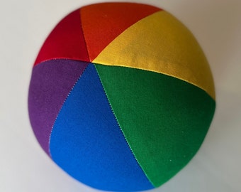 Tęczowa piłka materiałowa w kolorach podstawowych, piłka materiałowa, ręcznie robiona zabawka dla dzieci, pluszowa piłka materiałowa, piłka z dzwoneczkiem, zabawka do użytku w domu, prezent urodzinowy dla malucha