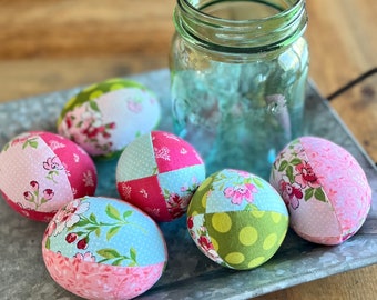 Fabric Easter Eggs, Pink Blue Green Floral, Spring Eggs, Easter Decoration, Girls Easter Basket Filler, Stuffed Eggs, Easter Gift, 6 total