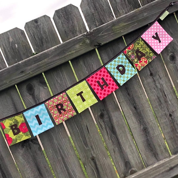 HAPPY BIRTHDAY Banner, Girls Birthday, Fabric Banner - Mezzanine Pastel Pink, Lime Green, Aqua Blue - pastel birthday decor, girls birthday