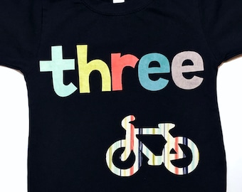 Bicycle Birthday Shirt, Boys 3rd Birthday Shirt, short sleeve navy, any size and number, one two three four five six seven eight nine ten