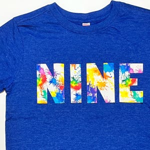 Paint Splatter Birthday Shirt, Boys T-Shirt, Nine Year Old Gift, Art Painting Party, Rainbow, Watercolors, Handmade, Custom size & number