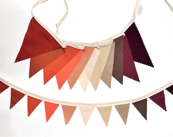Southwest bunting banner, orange, tan, brown, beige, burgundy, solid fabric pennants, wedding garland decor, 11 triangle flags, 2 sizes