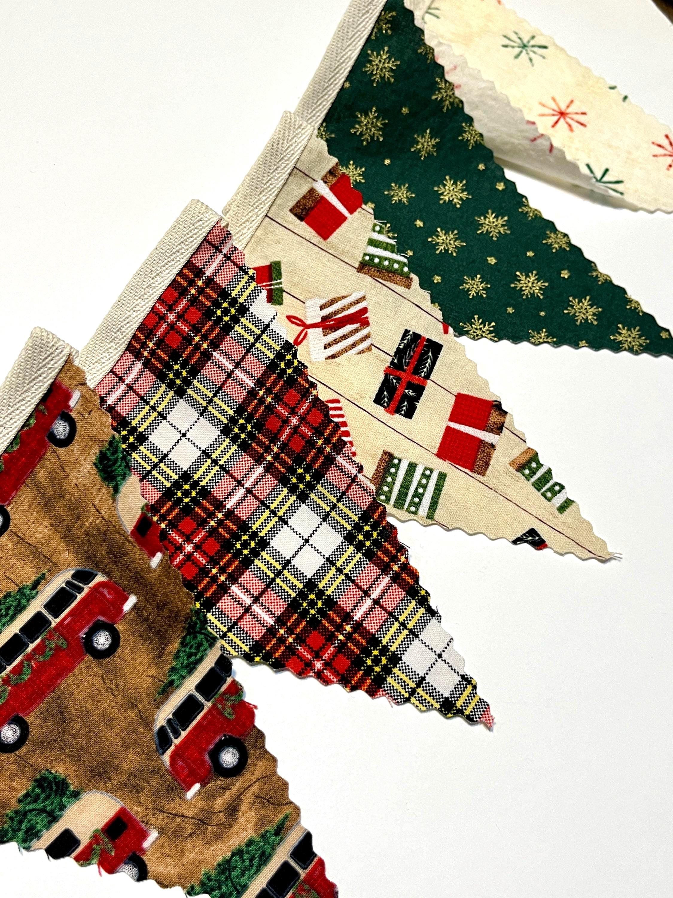 Christmas fabric bunting, handmade banner, fireplace mantle garland,…