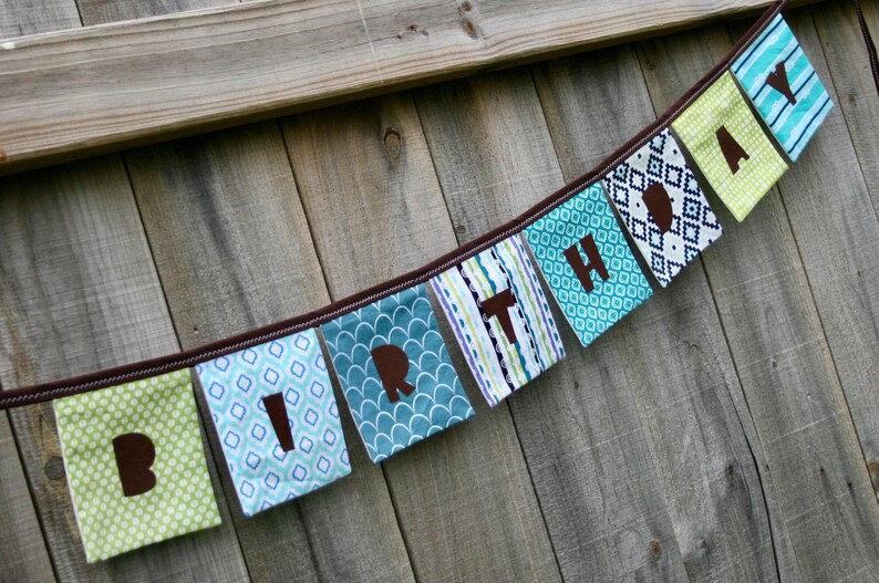 HAPPY BIRTHDAY Banner Reusable Fabric Banner  RETRO in Aqua image 7