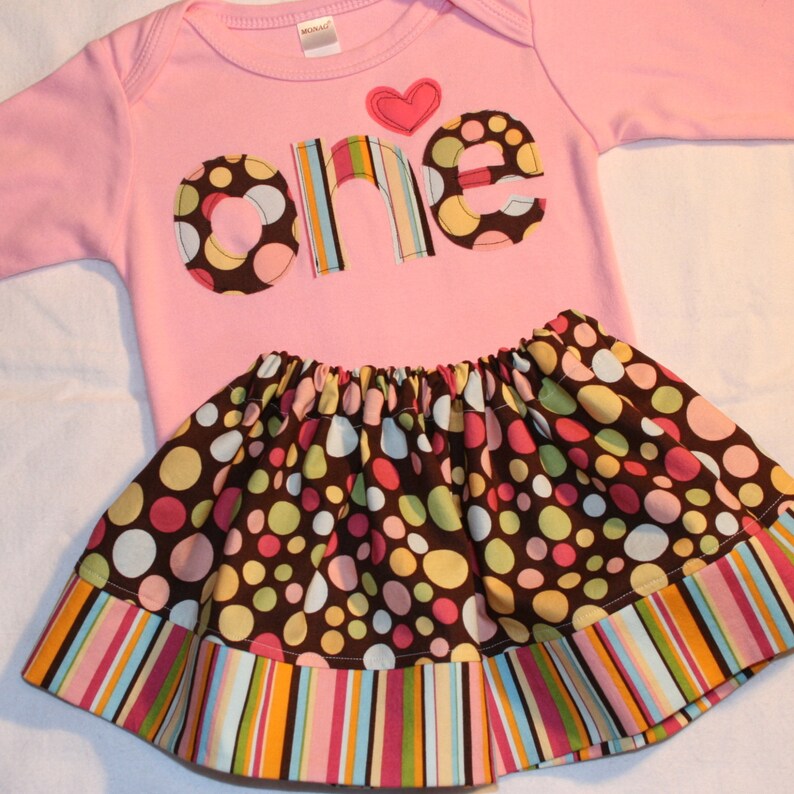 Girls 1st Birthday Outfit Pink and Brown Polkadot Set  12-18 image 0