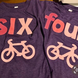 Bicycle Birthday Shirt, Girls FOUR shirt, 4th Birthday, Purple with Pink Ombré, Simple Birthday Shirt, You choose size and number image 6