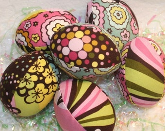 Handmade Fabric Easter Eggs, Easter Decoration, Stuffed Cloth Easter Eggs, Chocolate Lollipop, Children's Basket Filler, 6 eggs total