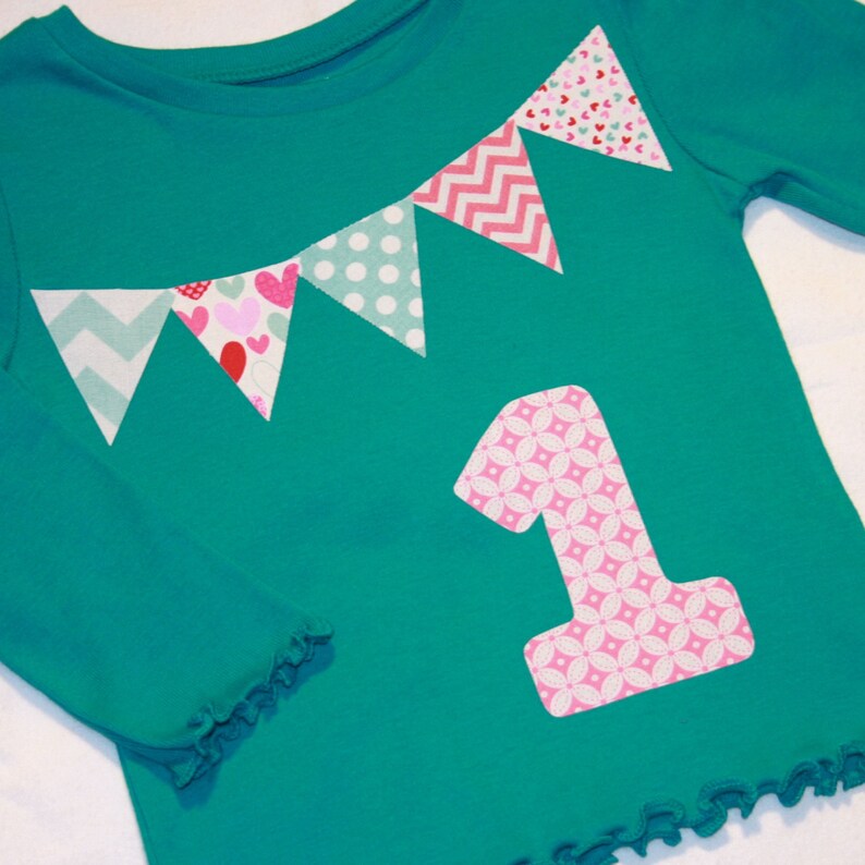 Girls First Birthday Shirt  Pennant Bunting Birthday Shirt image 1